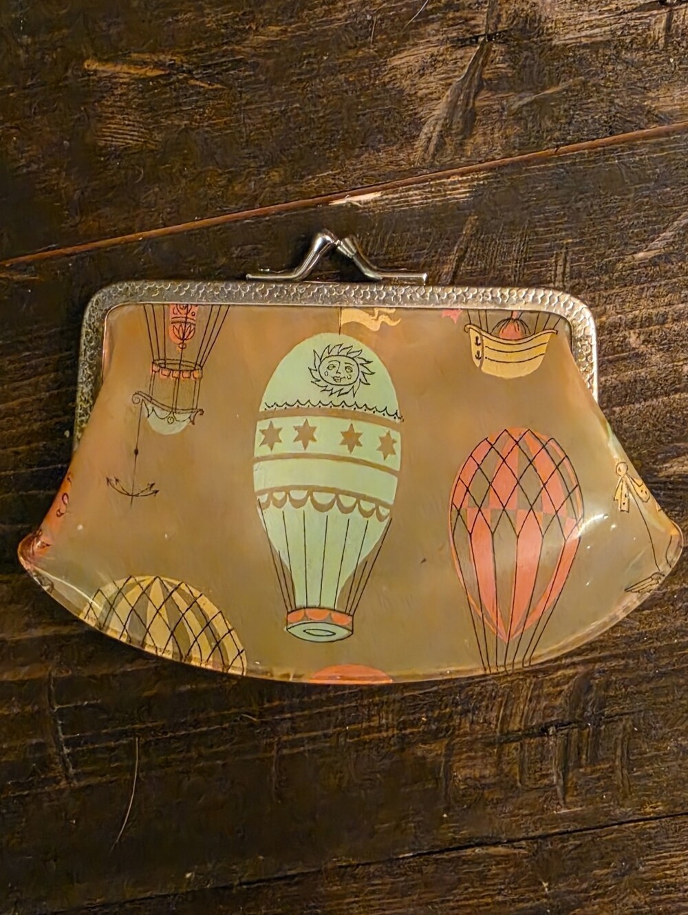 Vintage Translucent Vinyl Hot Air Balloon Coin Purse Kiss Lock Silver Frame
